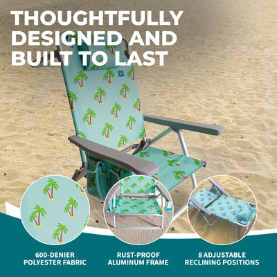 Bliss Hammocks Folding Beach Chair, Backpack Recliner with Towel Rack, Palm Tree - VMInnovations