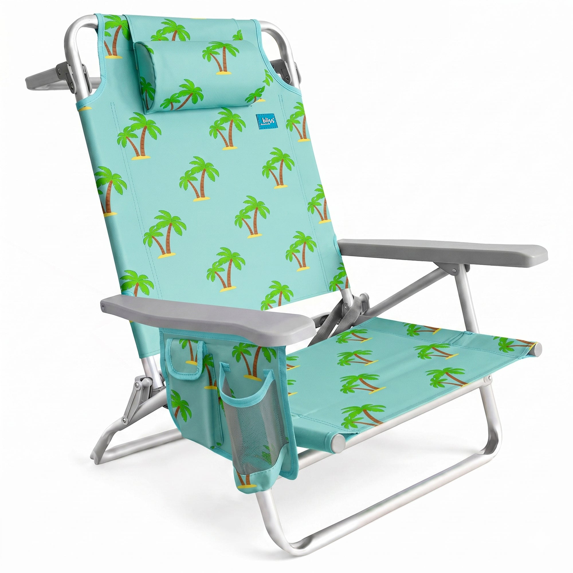 Bliss Hammocks Folding Beach Chair, Backpack Recliner with Towel Rack, Palm Tree - VMInnovations