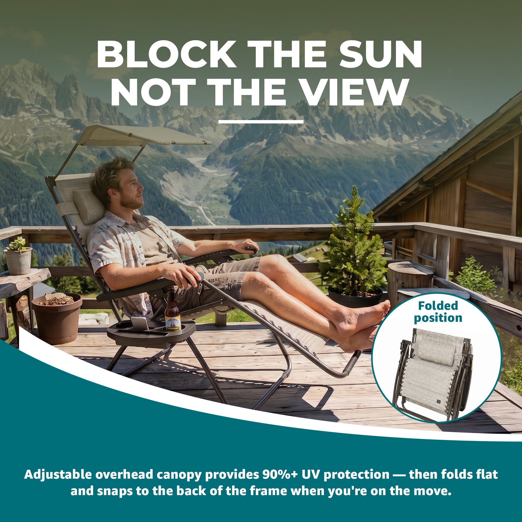 Bliss Hammocks 33" Wide XXL Zero Gravity Outdoor Lounge Chair w/Canopy(Open Box)