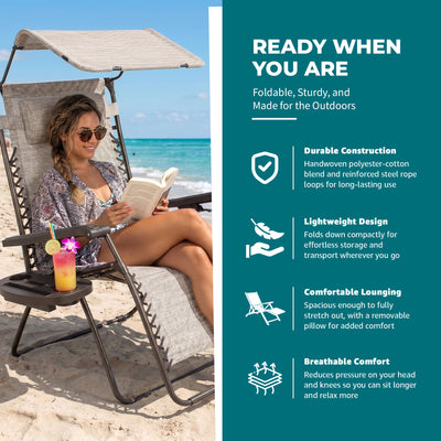 Bliss Hammocks 33" Wide XXL Zero Gravity Outdoor Lounge Chair w/Canopy(Open Box)