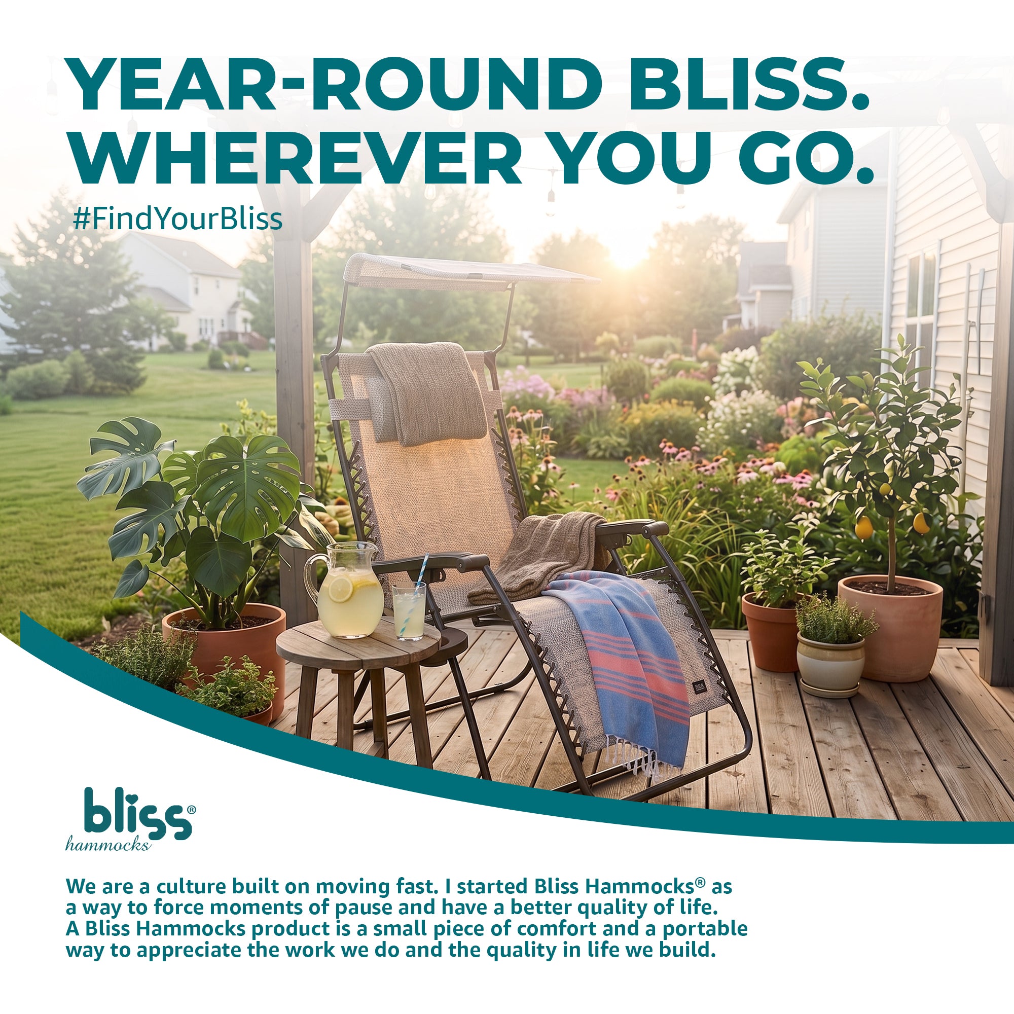 Bliss Hammocks 33" Wide XXL Zero Gravity Outdoor Lounge Chair w/Canopy(Open Box)