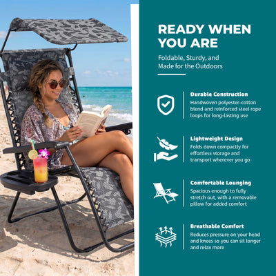 Bliss Hammocks 2 Pack 30" Wide XL Zero Gravity Outdoor Lounge Chair with Canopy