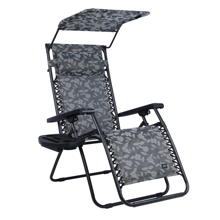 Bliss Hammocks 33" Wide XXL Zero Gravity Outdoor Lounge Chair w/ Canopy, Gray