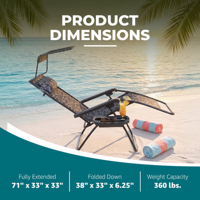 Bliss Hammocks 2 Pack 33" Wide XXL Zero Gravity Outdoor Lounge Chair with Canopy