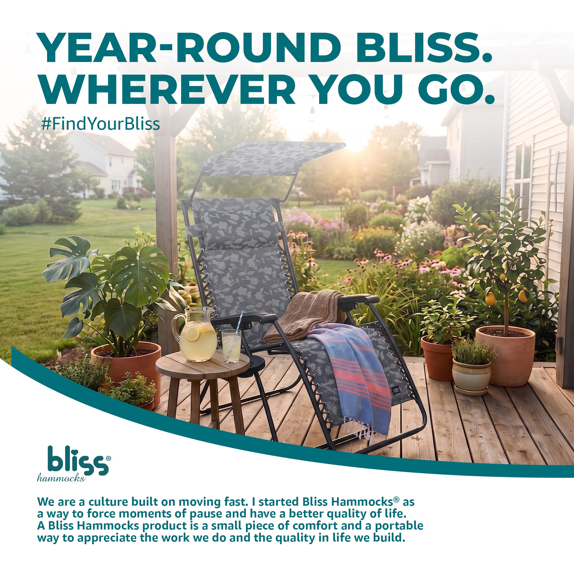Bliss Hammocks 2 Pack 33" Wide XXL Zero Gravity Outdoor Lounge Chair with Canopy