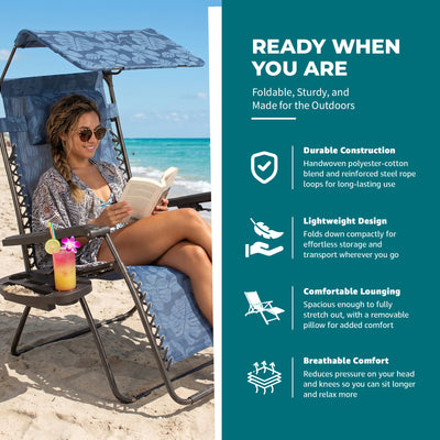 Bliss Hammocks 33"Wide XXL Zero Gravity Outdoor Lounge Chair W Canopy (Open Box)