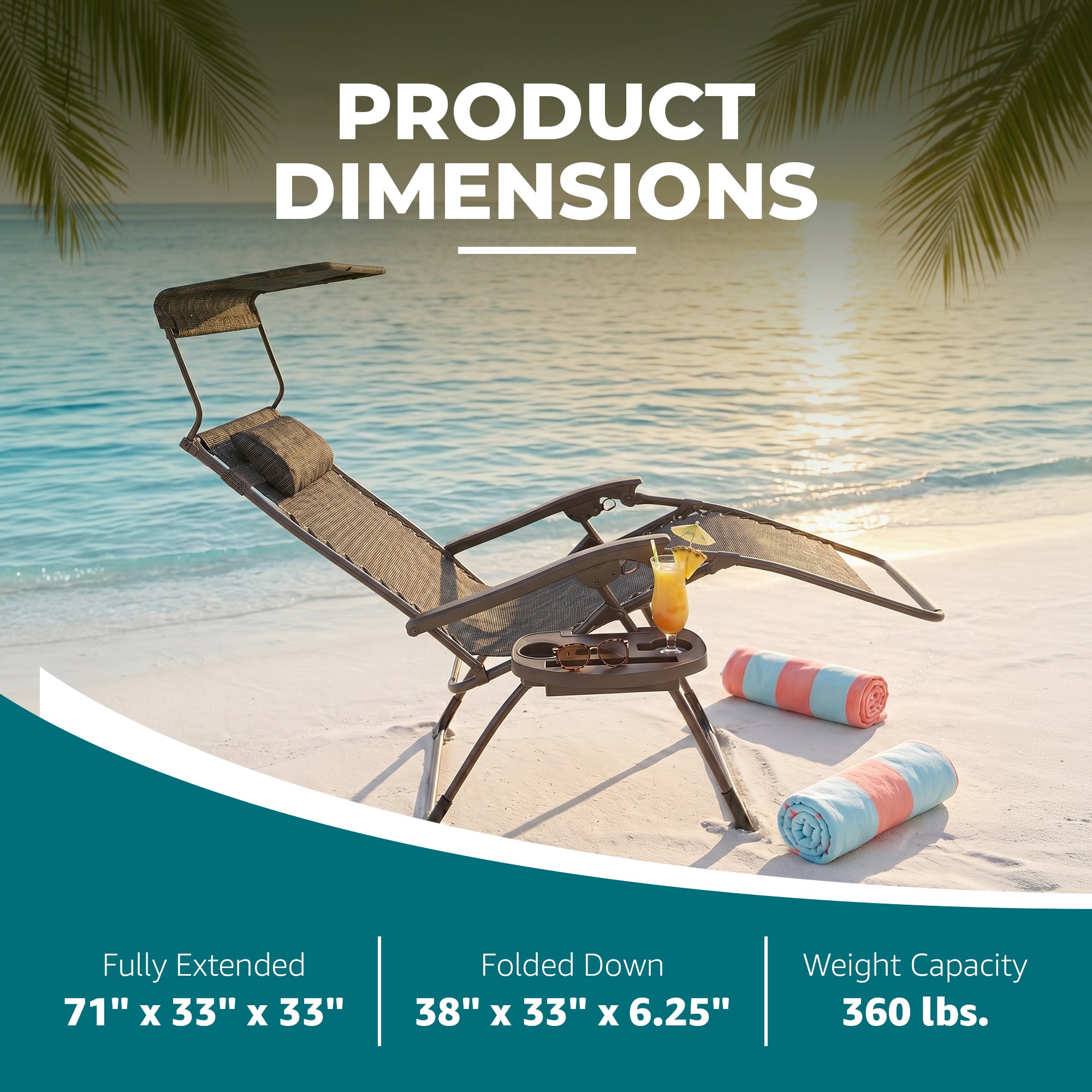 Bliss Hammocks 2 Pack 33" Wide XXL Zero Gravity Outdoor Lounge Chair with Canopy