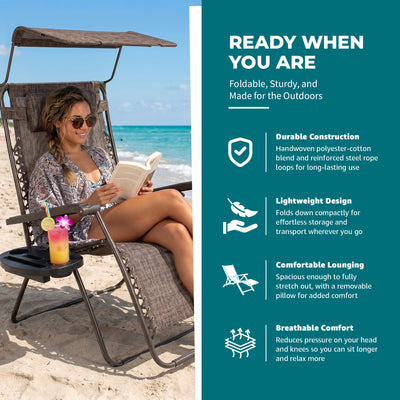 Bliss Hammocks 2 Pack 33" Wide XXL Zero Gravity Outdoor Lounge Chair with Canopy