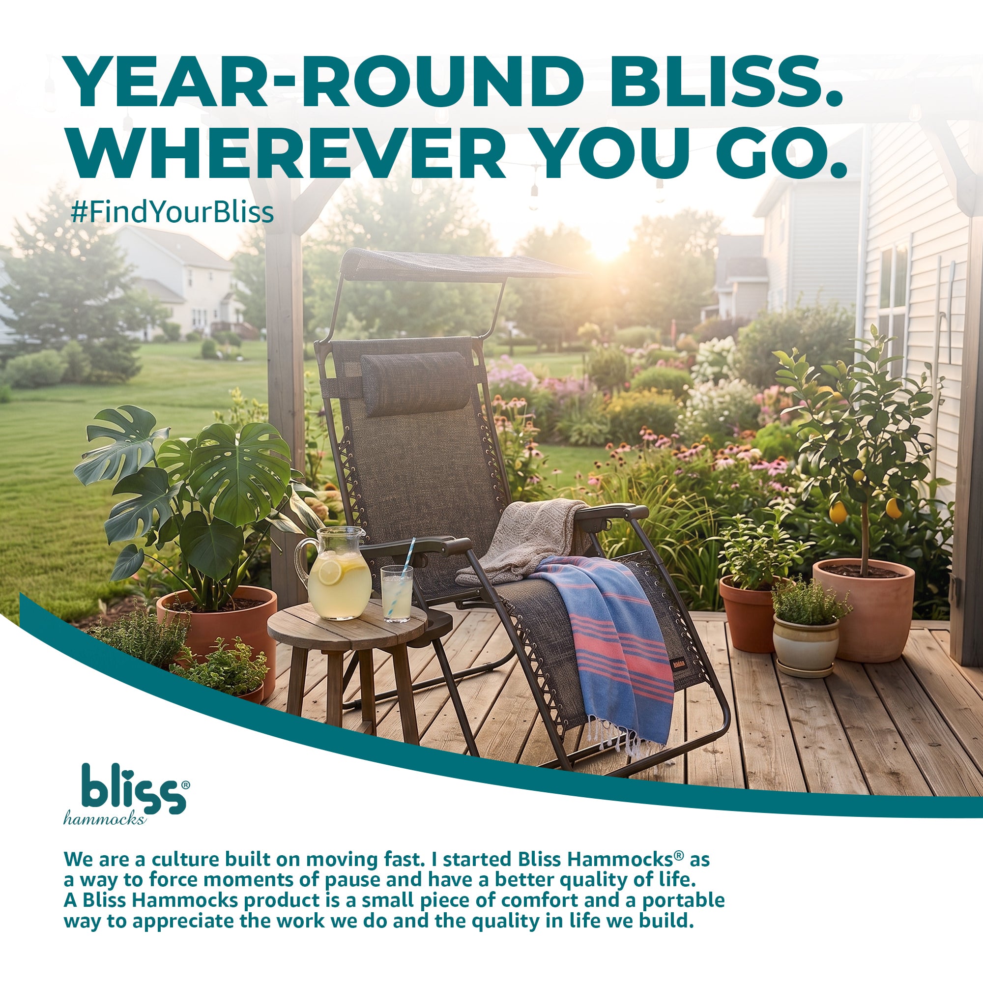 Bliss Hammocks 2 Pack 33" Wide XXL Zero Gravity Outdoor Lounge Chair with Canopy