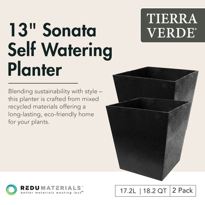 Tierra Verde 2 Pack Indoor Outdoor 13 Inch Self Watering Planters, (Open Box) - VMInnovations