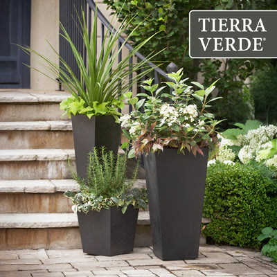 Tierra Verde 2 Pack Indoor Outdoor 13 Inch Self Watering Planters, Sonata, Black - VMInnovations