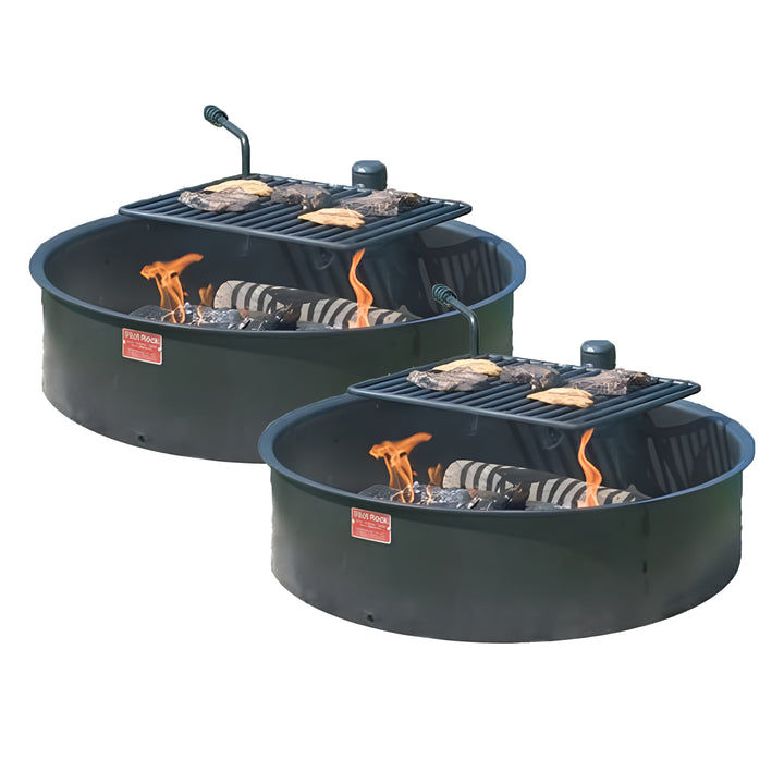 Pilot Rock 2 Pack 30.5 Inch Steel Ground Fire Pit Ring and Metal Cooking Grate