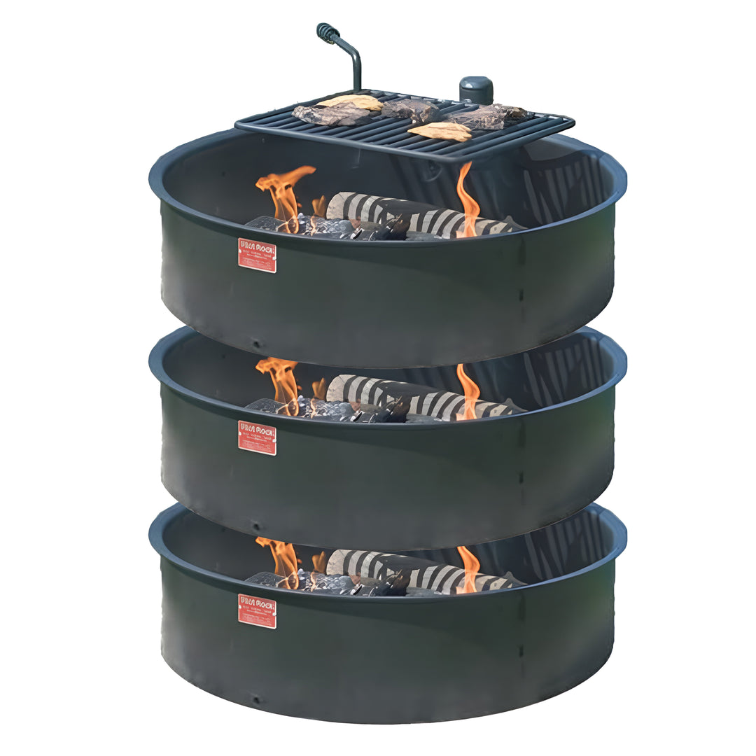 Pilot Rock 3 Pack 30.5 Inch Steel Ground Fire Pit Ring and Metal Cooking Grate