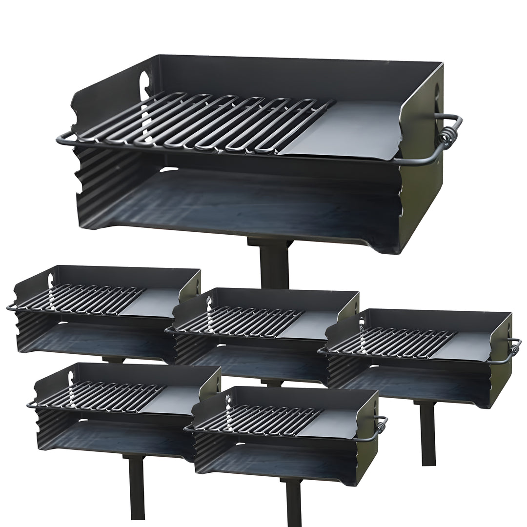 Pilot Rock CBP-135 Park Style Outdoor BBQ Charcoal Grill with Swivel, 6 Pack