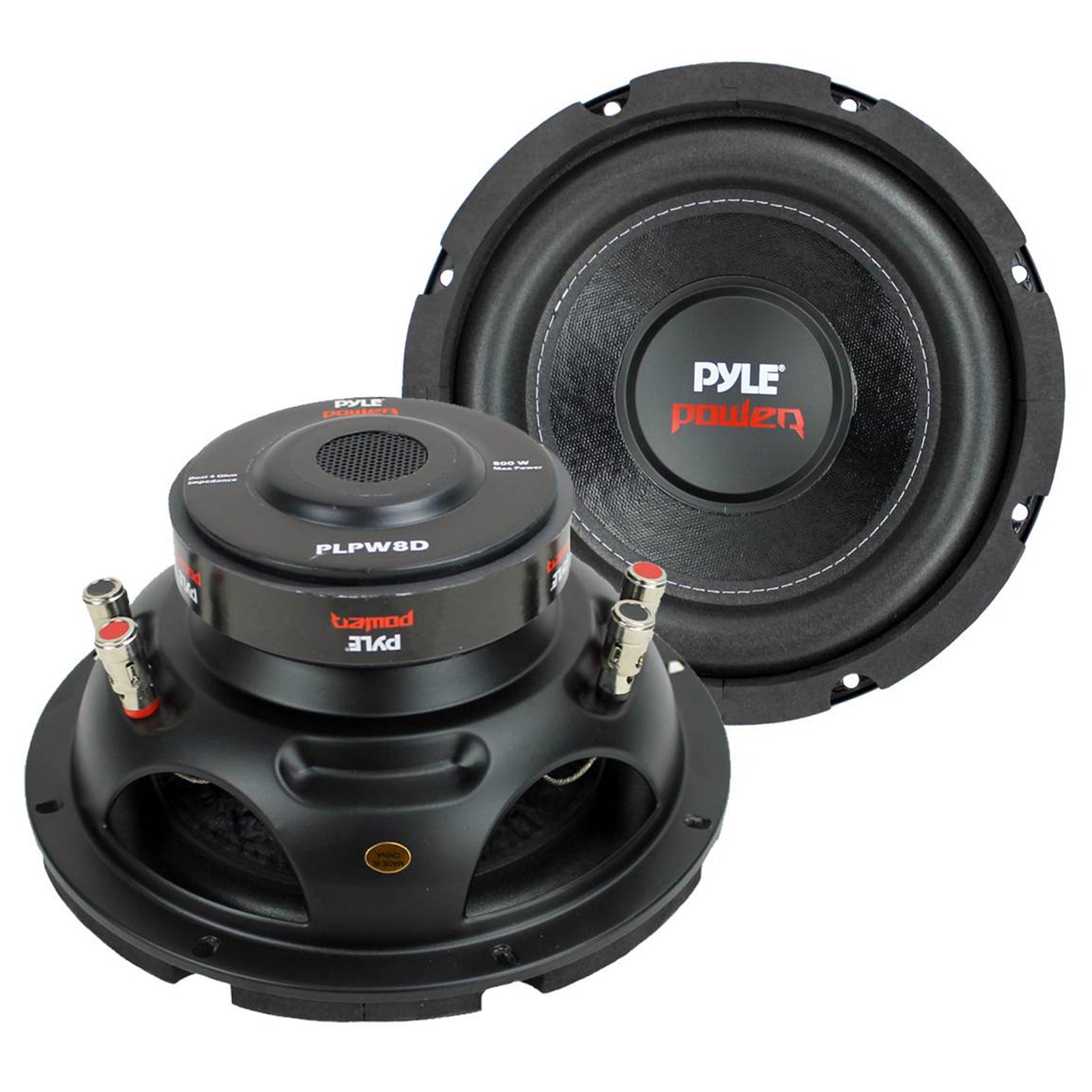 Pyle 8 Inch 1600W DVC 4 Ohm Car Audio Subwoofer Speaker Set, Black (2 Pack) - VMInnovations