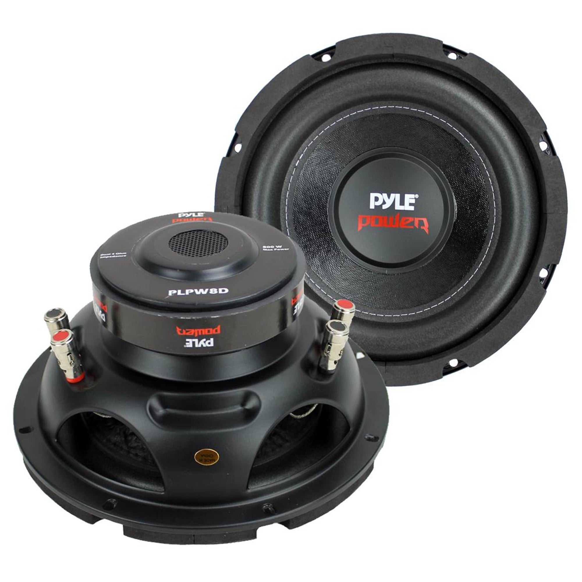 Pyle 8 Inch 1600W DVC 4 Ohm Car Audio Subwoofer Speaker Set, Black (2 Pack) - VMInnovations