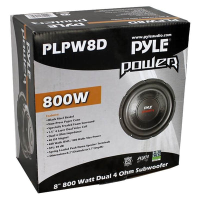 Pyle 8 Inch 1600W DVC 4 Ohm Car Audio Subwoofer Speaker Set, Black (2 Pack) - VMInnovations