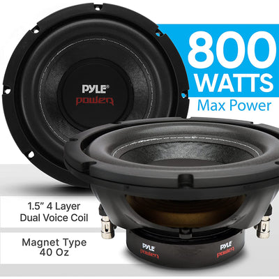 Pyle 8 Inch 1600W DVC 4 Ohm Car Audio Subwoofer Speaker Set, Black (2 Pack) - VMInnovations