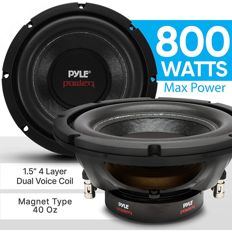 Pyle 8 Inch 1600W DVC 4 Ohm Car Audio Subwoofer Speaker Set, Black (2 Pack)