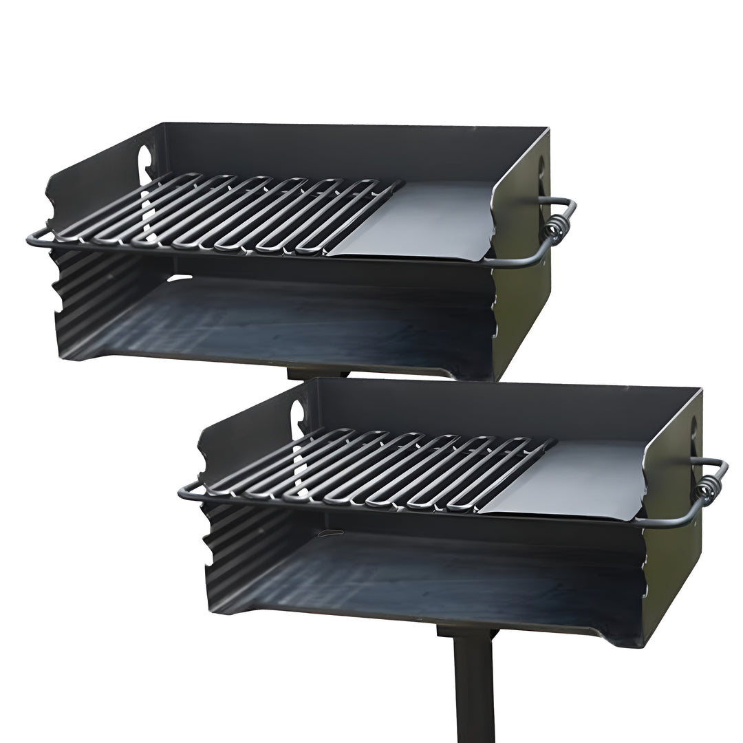 Pilot Rock Jumbo Park Style Steel Outdoor BBQ Charcoal Grill and Post, 2 Pack