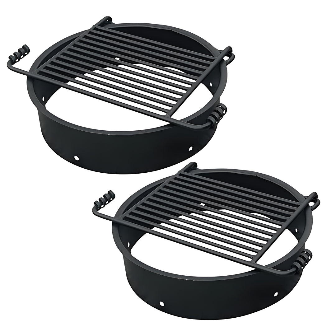 Pilot Rock 2 Pack 24” Steel Ground Fire Pit Rings & Metal Cooking Grates, Black