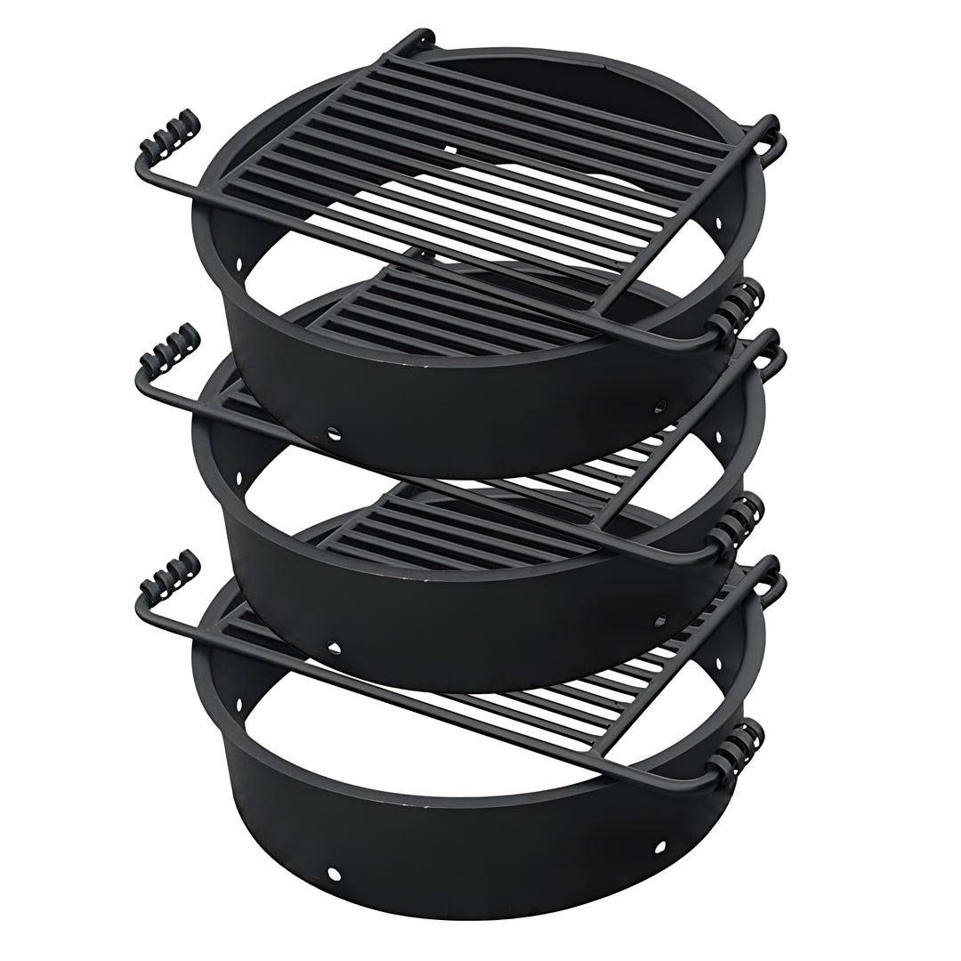 Pilot Rock 3 Pack 24” Steel Ground Fire Pit Rings & Metal Cooking Grates, Black