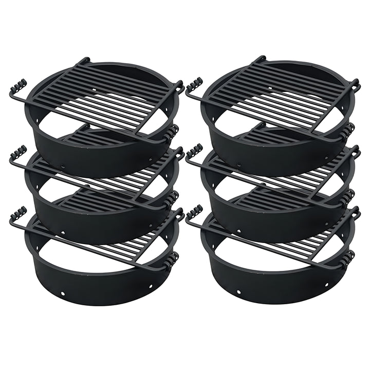 Pilot Rock 6 Pack 24” Steel Ground Fire Pit Rings & Metal Cooking Grates, Black