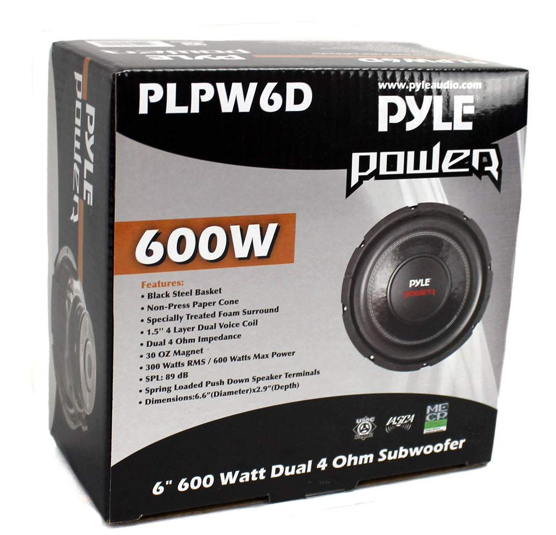 PYLE PLPW6D 6" Dual Voice Coil 4-Ohm Black Car Stereo Audio Subwoofers (2 Pack)