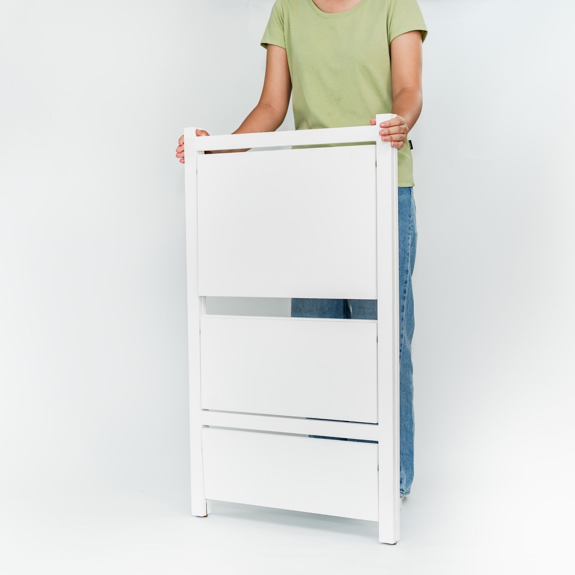 PJ Wood 3 Tier Foldable Bookshelf Wooden Storage Rack Home Stand, White (Used) - VMInnovations