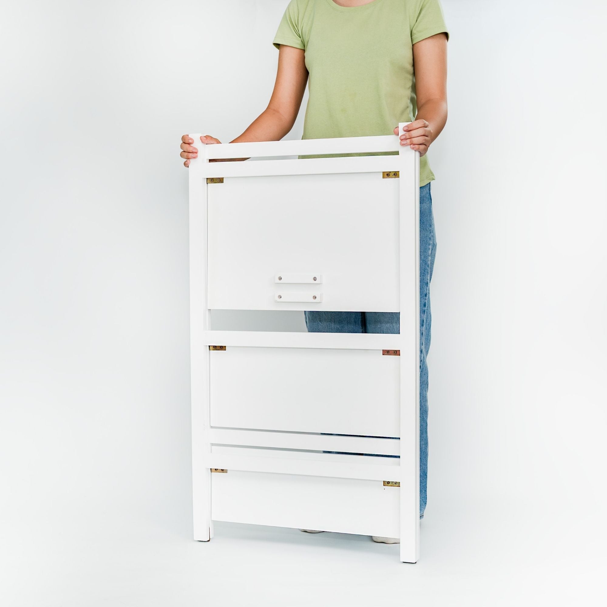 PJ Wood 3 Tier Foldable Bookshelf Wooden Storage Rack Home Stand, White (Used) - VMInnovations