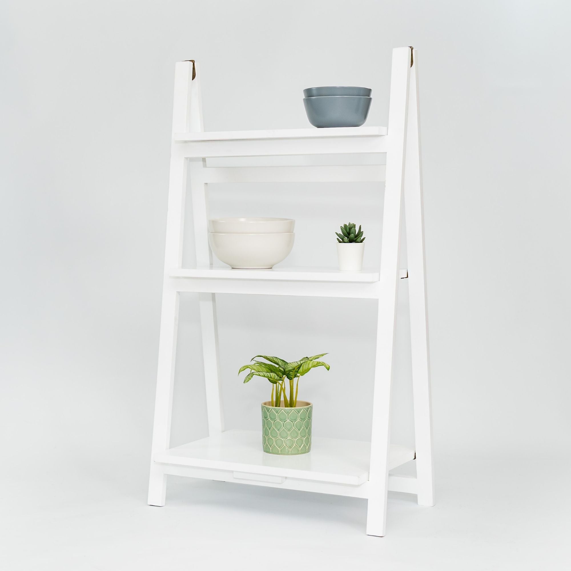 PJ Wood 3 Tier Foldable Bookshelf Wooden Storage Rack Home Stand, White (Used) - VMInnovations