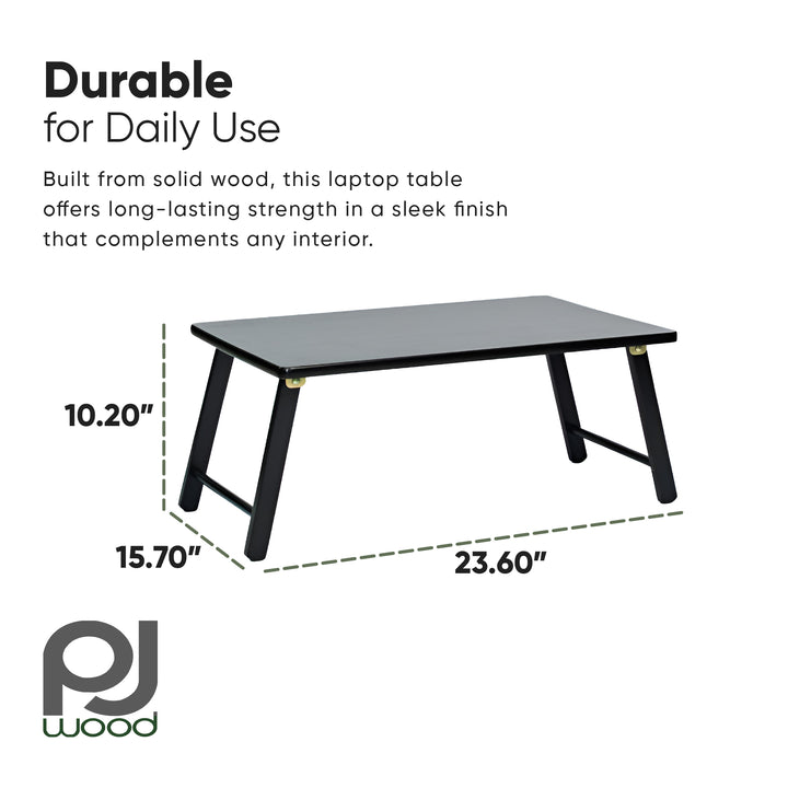 PJ Wood Folding Laptop Desk Tray Portable Bed Table for Computer Work, Black