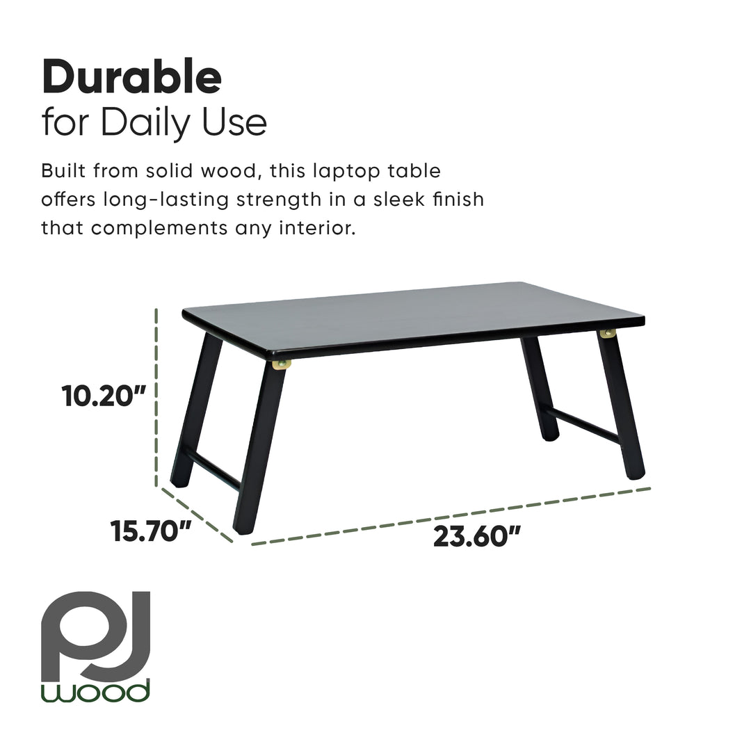 PJ Wood Folding Laptop Desk Tray Bed Table for Computer Work, Black (Open Box)