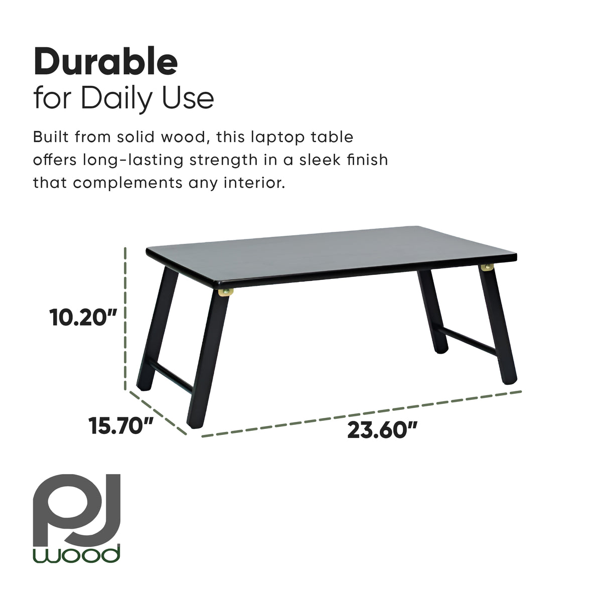 PJ Wood Folding Laptop Desk Tray Bed Table for Computer Work, Black (Open Box)