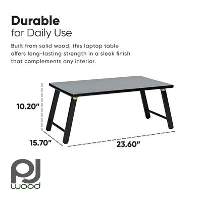 PJ Wood Folding Laptop Desk Tray Bed Table for Computer Work, Black (Open Box) - VMInnovations