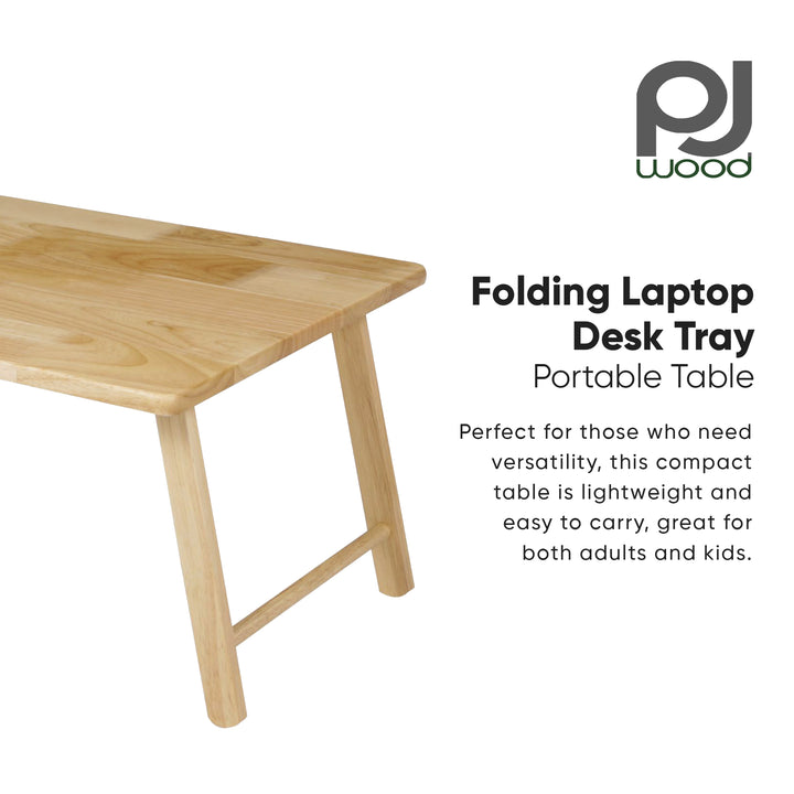 PJ Wood Folding Laptop Desk Tray Portable Bed Table for Computer Work, Natural