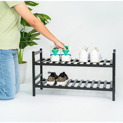 PJ Wood Stackable Wood Shoe Rack Organizer Shelf Closet Bedroom(Open Box) - VMInnovations