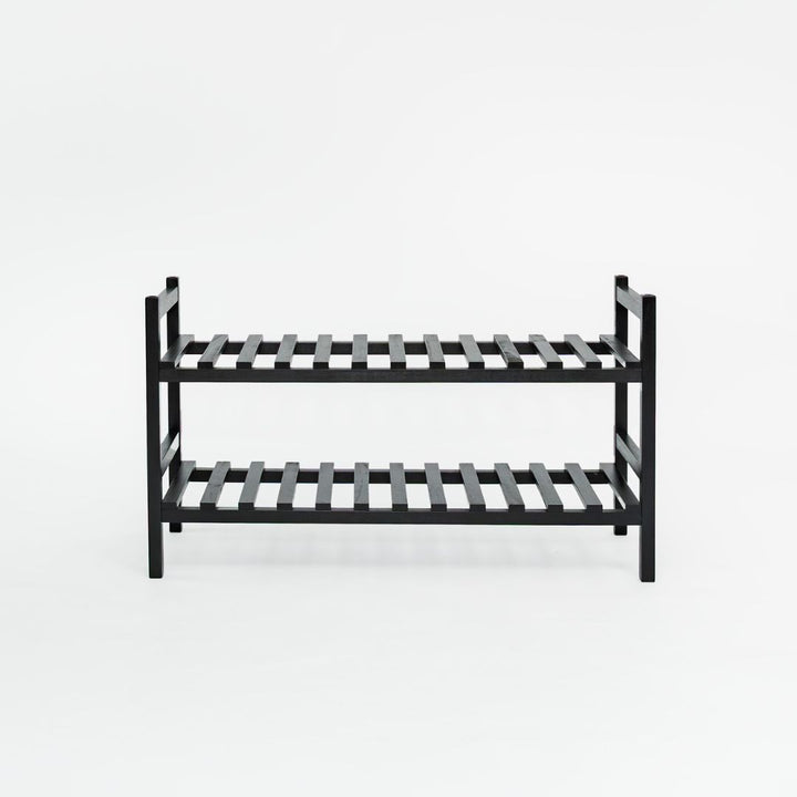 PJ Wood Stackable Wood Shoe Rack Organizer Shelf Closet Entryway Bedroom, Black