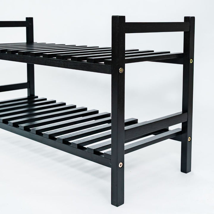 PJ Wood Stackable Wood Shoe Rack Organizer Shelf Closet Entryway Bedroom, Black