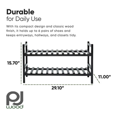 PJ Wood Stackable Wood Shoe Rack Organizer Shelf Closet Entryway Bedroom, Black - VMInnovations
