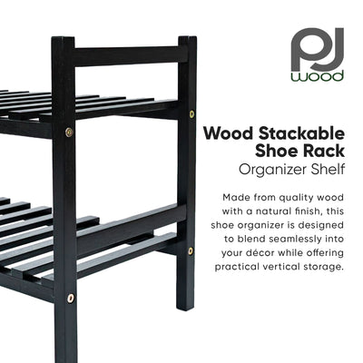 PJ Wood Stackable Wood Shoe Rack Organizer Shelf Closet Bedroom(Open Box) - VMInnovations