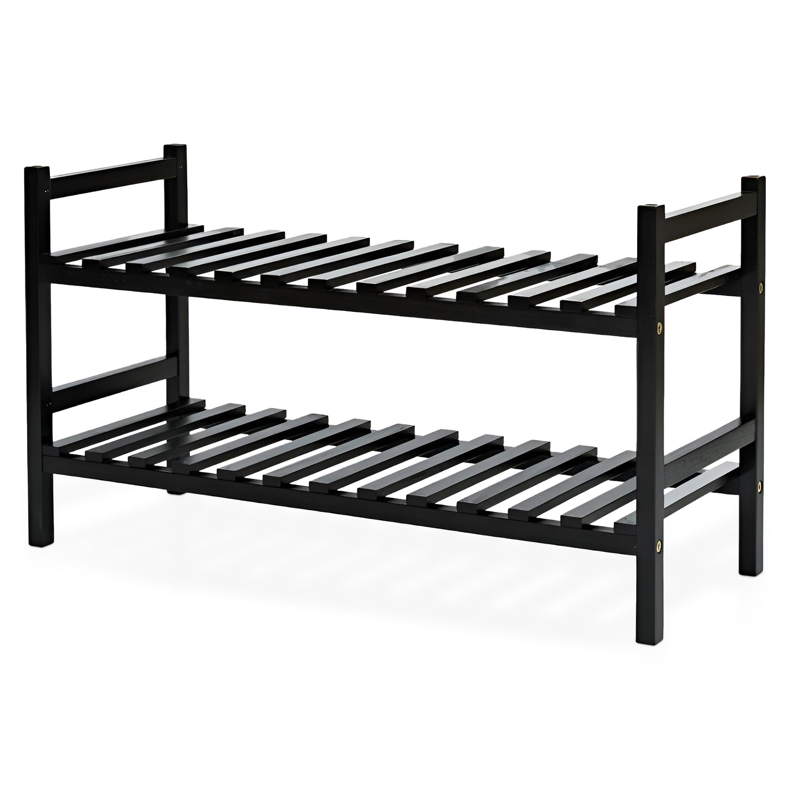 PJ Wood Stackable Wood Shoe Rack Organizer Shelf Closet Entryway Bedroom, Black - VMInnovations