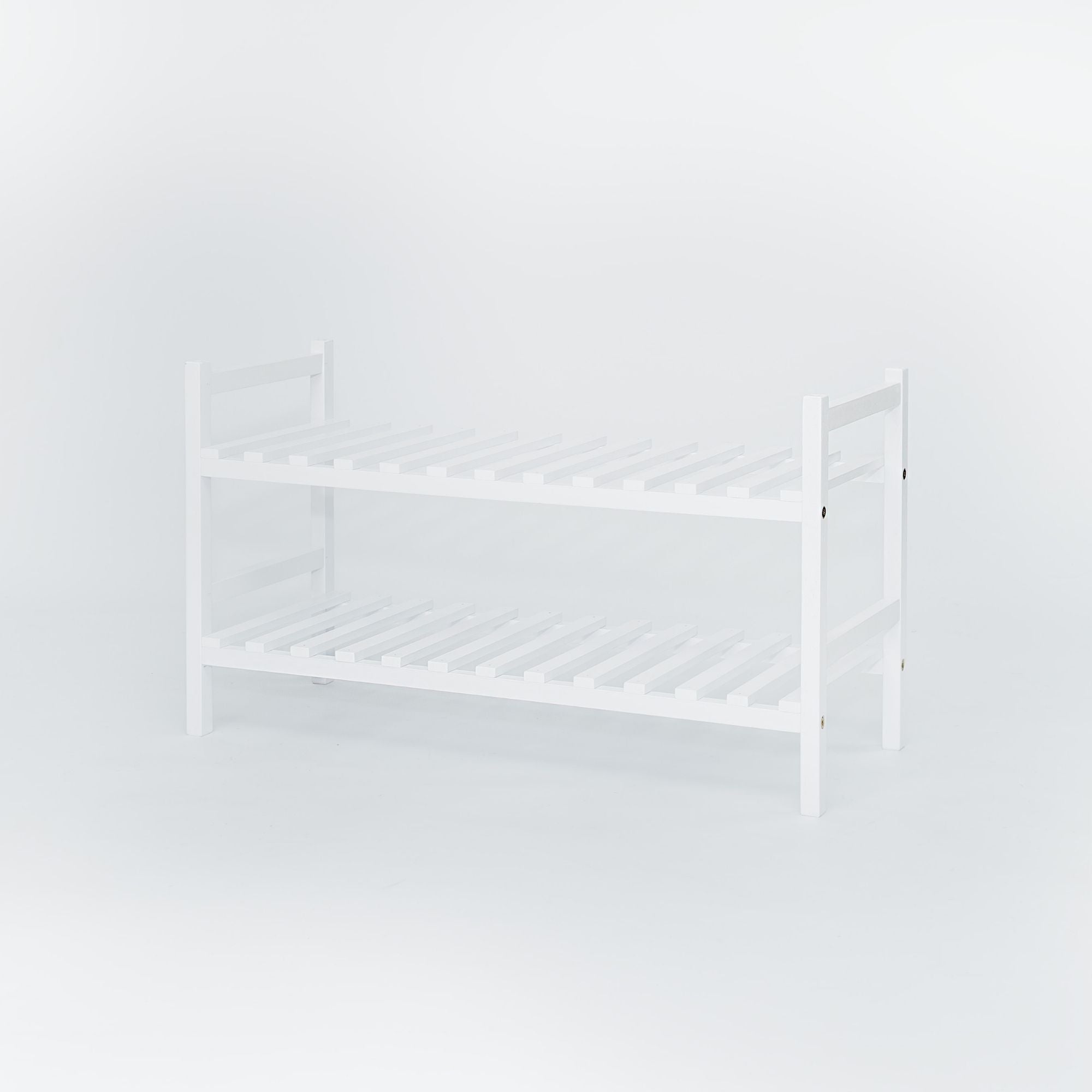 PJ Wood Stackable Wood Shoe Rack Organizer Shelf Closet Entryway Bedroom, White - VMInnovations