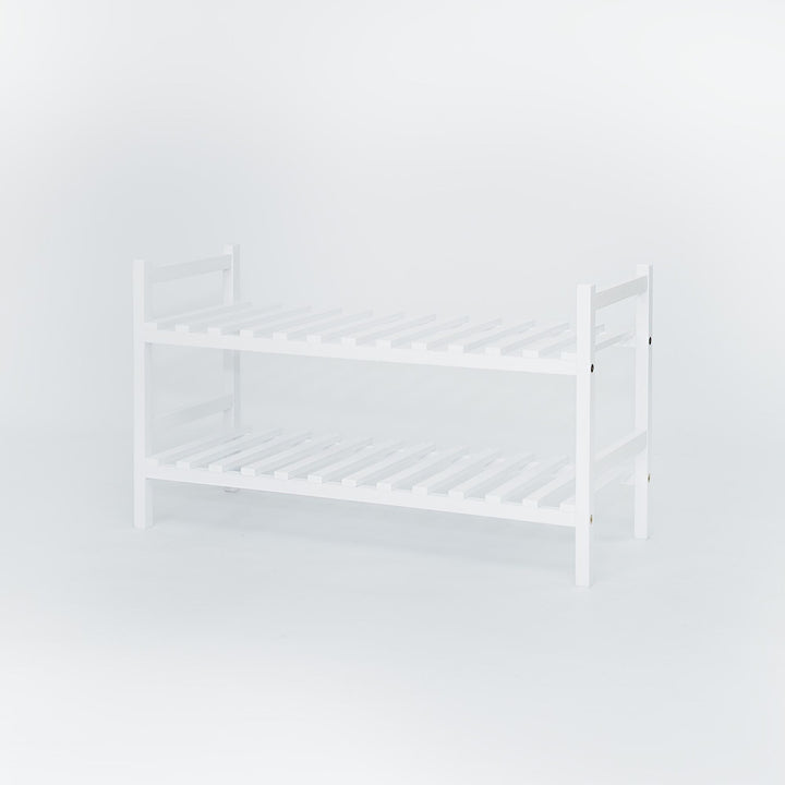 PJ Wood Stackable Wood Shoe Rack Organizer Shelf Closet Entryway Bedroom, White