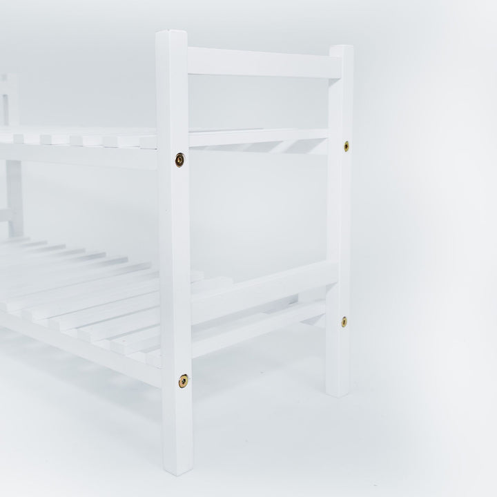 PJ Wood Stackable Wood Shoe Rack Organizer Shelf Closet Entryway Bedroom, White