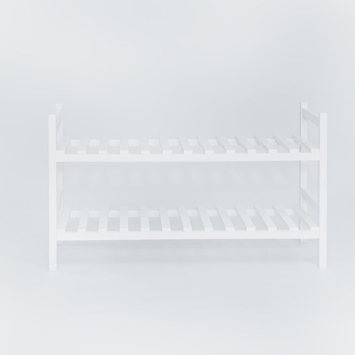 PJ Wood Stackable Wood Shoe Rack Organizer Shelf Closet Entryway Bedroom, White