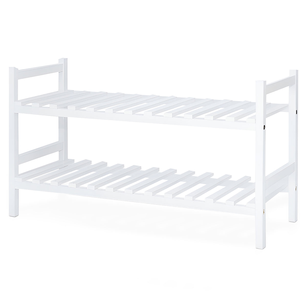 PJ Wood Stackable Wood Shoe Rack Organizer For Closet Bedroom, White (Open Box)