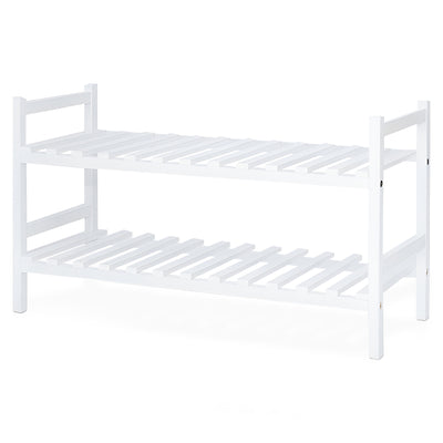 PJ Wood Stackable Wood Shoe Rack Organizer For Closet Bedroom, White (Open Box)