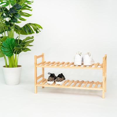 PJ Wood Stackable Wood Shoe Rack Organizer Shelf Closet Entryway Bedroom Natural - VMInnovations