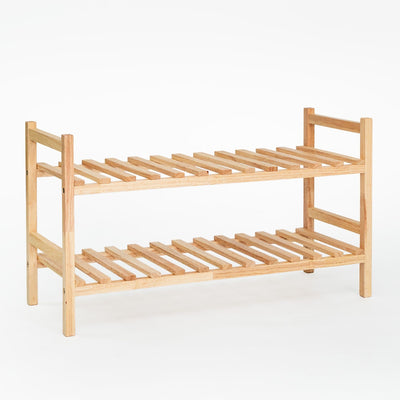 PJ Wood Stackable Wood Shoe Rack Organizer Shelf Closet Entryway Bedroom Natural - VMInnovations